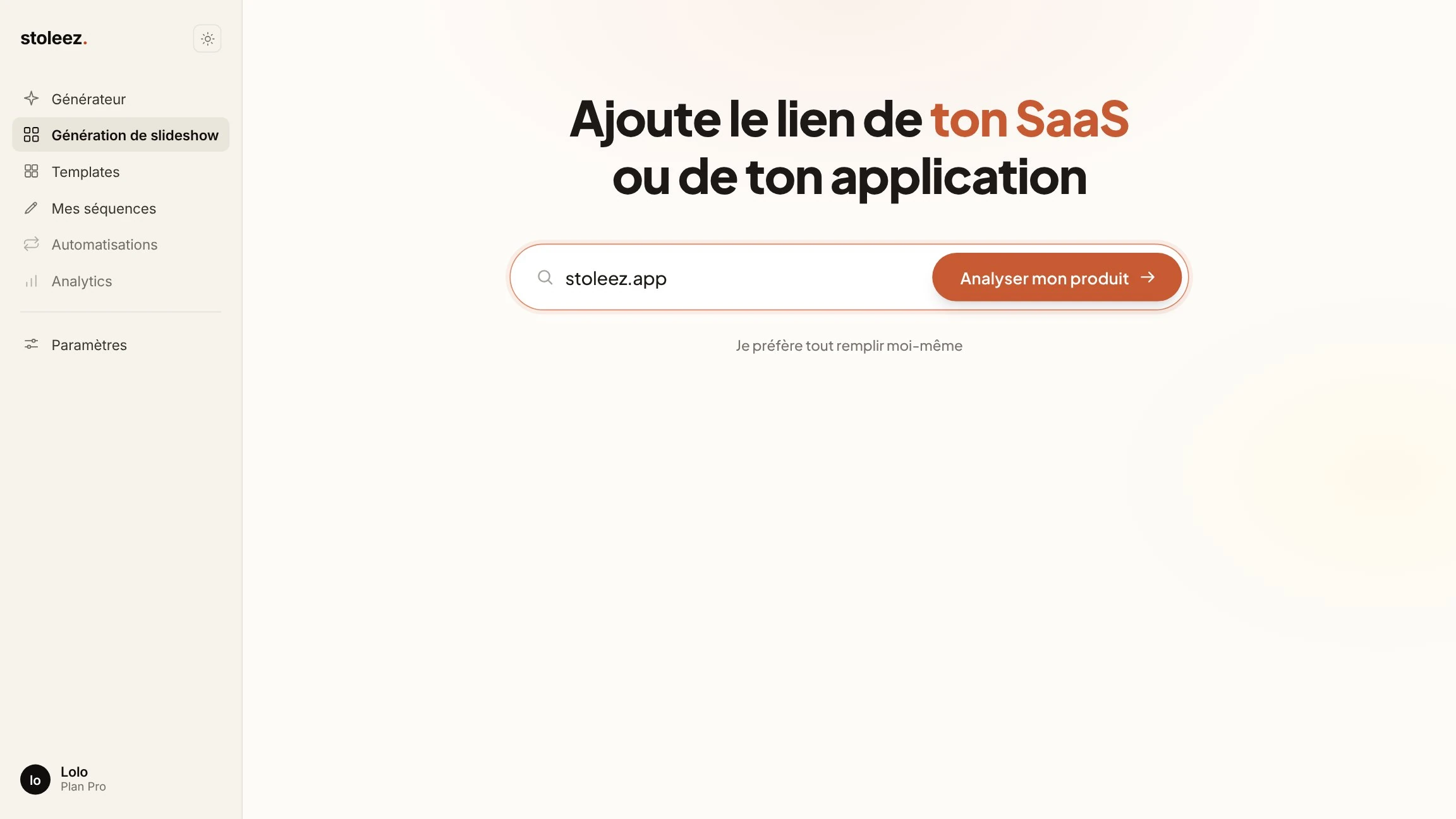 Stoleez : coller le lien de son app