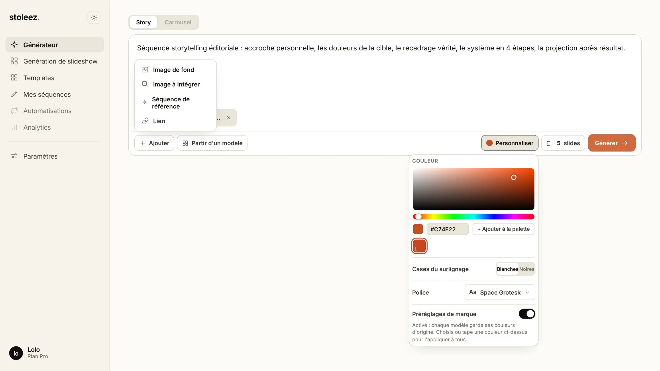 Stoleez : personnaliser couleurs et police